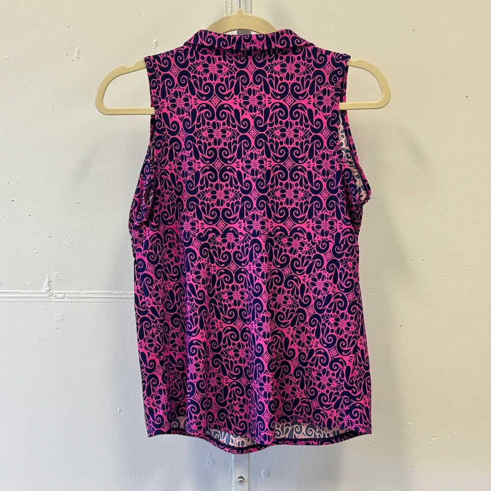 Southwind Apparel Pebble Beach Top Medallion Sleeveless Polo Golf Top Medium - Picture 2 of 8